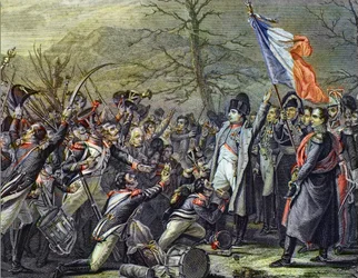 Napoleón regresando de Elba - grabado después de Steuben - "El regreso de Napoleón I de la Isla de Elba, desembarco en Cannes el 1 de marzo de 1815"