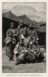 Kurdos de Petchara (Turquía). Grabado por Barbant para ilustrar la historia "A través de la Armenia rusa, Karabagh, valle del Araxe, macizo del Ararat" por Madame B.Chantre, en Le tour du Monde 1892, dirigido por Edouard Charton (1807-1891), Hachette, Parí