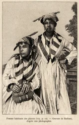 Mujeres viviendo en placeres, depósitos minerales. Grabado por Barbant para ilustrar la historia “chez nos indiens, cuatro años de viaje en la Guayana francesa”
