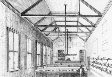 Laboratorio químico, Dulwich College, c.1870