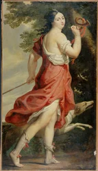 Mme. de Montespan, maitresse de Louis XIV, en Diane - la amante de Luis XIV como diosa Diana ... (pintura sobre lienzo)
