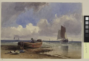 Barco de pesca en la orilla en Hastings