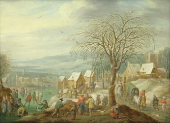 Un paisaje de invierno en un pueblo