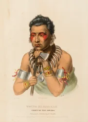 JOVEN MA-HAS-KAH. JEFE DE LOS IOWAYS., de Historia de las Tribus Indias de Norteamérica
