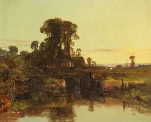 Una vieja esclusa en el Támesis, al atardecer