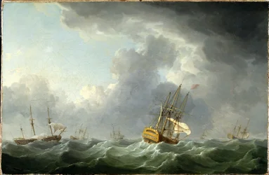 Barcos ingleses navegando antes de una tormenta
