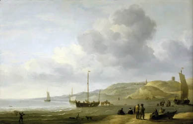 Escena en la orilla cerca de Scheveningen (Holanda). Óleo sobre lienzo