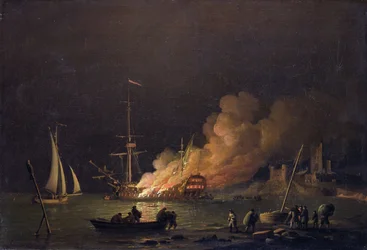 Barco en Llamas por la Noche