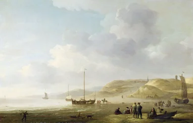 La Costa Cerca de Scheveningen con Barcos de Pesca en la Orilla