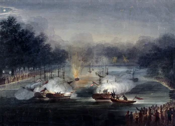 Vista de una pelea simulada en el Serpentine, Hyde Park, Londres, 1814