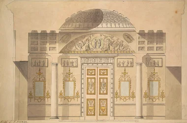 Elevación del Muro del Espejo en el Estudio de Jaspe en el Pabellón de Ágata en Tsarskoye Selo