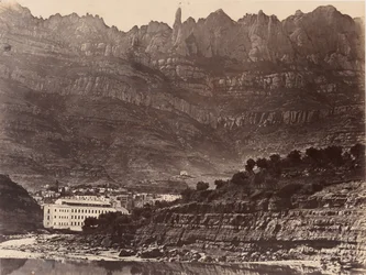 Monserrat, vista general de la montaña desde Monistrol, 1860