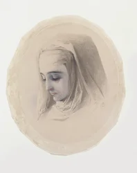 Estudio de cabeza para Pensamientos de convento, 1851