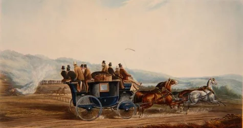 El camino contra el ferrocarril, grabado por J. Harris, de 