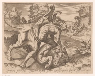 Hércules somete al toro de Creta
Obras de Hércules según Frans Floris (título de la serie)
