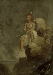 Guerrero indio al borde de un precipicio, 1847