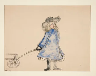 Chica tirando de vagón (Plain Girl in Blue Dress) (anverso); Bosquejo de un hombre (verso)