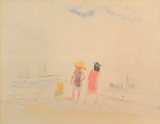 Dos mujeres y un niño en la playa