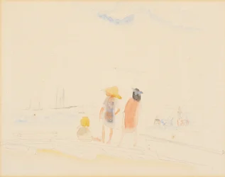 dos mujeres y niño en la playa