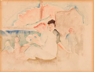 Sin título (Dos mujeres y tres niños en la playa)