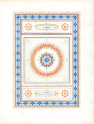 Composición ornamental concéntrica con elementos tipográficos (impresión)