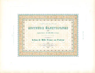 Certificado de acciones "Electric Motors" (imprimir)