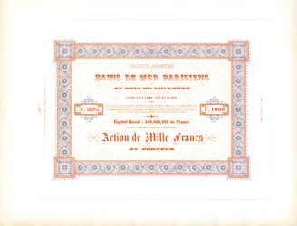 Certificado de acciones "Baños de mar parisinos" (impresión)