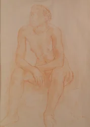 Desnudo sentado (tiza roja sobre papel)