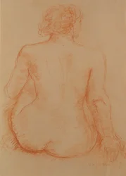 Desnudo sentado de espaldas (tiza roja sobre papel)