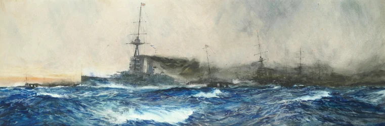 HMS Iron Duke al frente de otros buques capitales de la flota