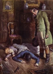 Ilustración para The Amateur Gentleman de Jeffery Farnol (litografia en color)