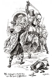Athelstane es golpeado con una espada por Bois-Guilbert, en Ivanhoe