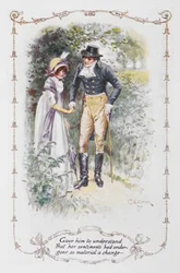 Le dio a entender que sus sentimientos habían sufrido un cambio tan material", Elizabeth Bennet y el Sr. Darcy, ilustración de 