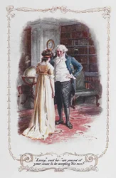 "Lizzy", dijo él, "¿estás loca por aceptar a este hombre?", Elizabeth Bennet y su padre, ilustración de 