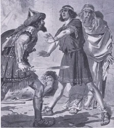 La vida de Creso salvada por su hijo mudo, de My Magazine, pub.1922 (litografía)