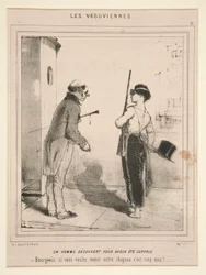 Un hombre descubierto para haber sido sorprendido (Un hombre descubierto por haber sido sorprendido), de la serie Les Vesuviennes publicada en Le Charivari