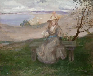 Chica con un ramo sobre la bahía de Swanage, 1899
