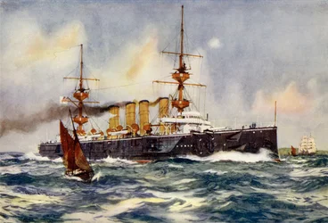 HMS Powerful navegando por el Canal a su regreso de Sudáfrica