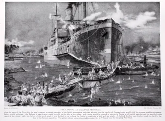 El desembarco en la península de Gallipoli, ilustración de 