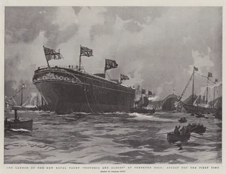 El lanzamiento del nuevo yate real Victoria y Albert en Pembroke Dock, a flote por primera vez