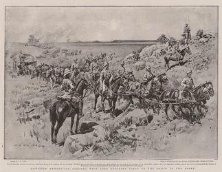 Columnas de municiones de obús con la fuerza de Lord Robert en la marcha al frente