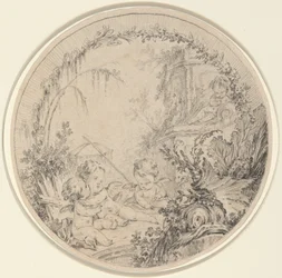 Tres putti con una red de pesca