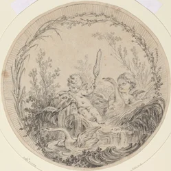 Dos putti jugando con cisnes