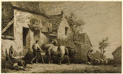 Entrada a una posada, con mozo de cuadra