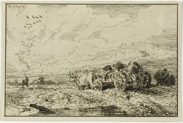 Paisaje con carro tirado por bueyes
