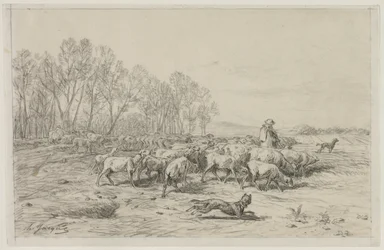 Paisaje con un rebaño de ovejas, 1800s