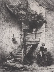 Escaleras y mujer batiendo, 1845