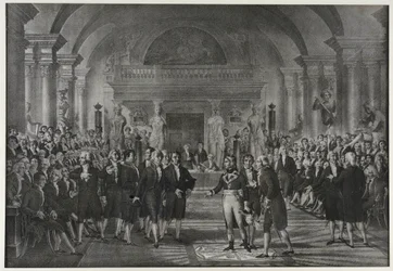 Recepción de Napoleón Bonaparte en el Instituto, clase de física y matemáticas, sección de artes mecánicas el 25 de diciembre