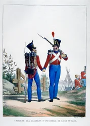 Uniforme de un regimiento de infantería suiza, Francia, 1823