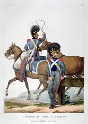 Uniforme de un regimiento de tren de artillería a caballo de la guardia real, Francia, 1823